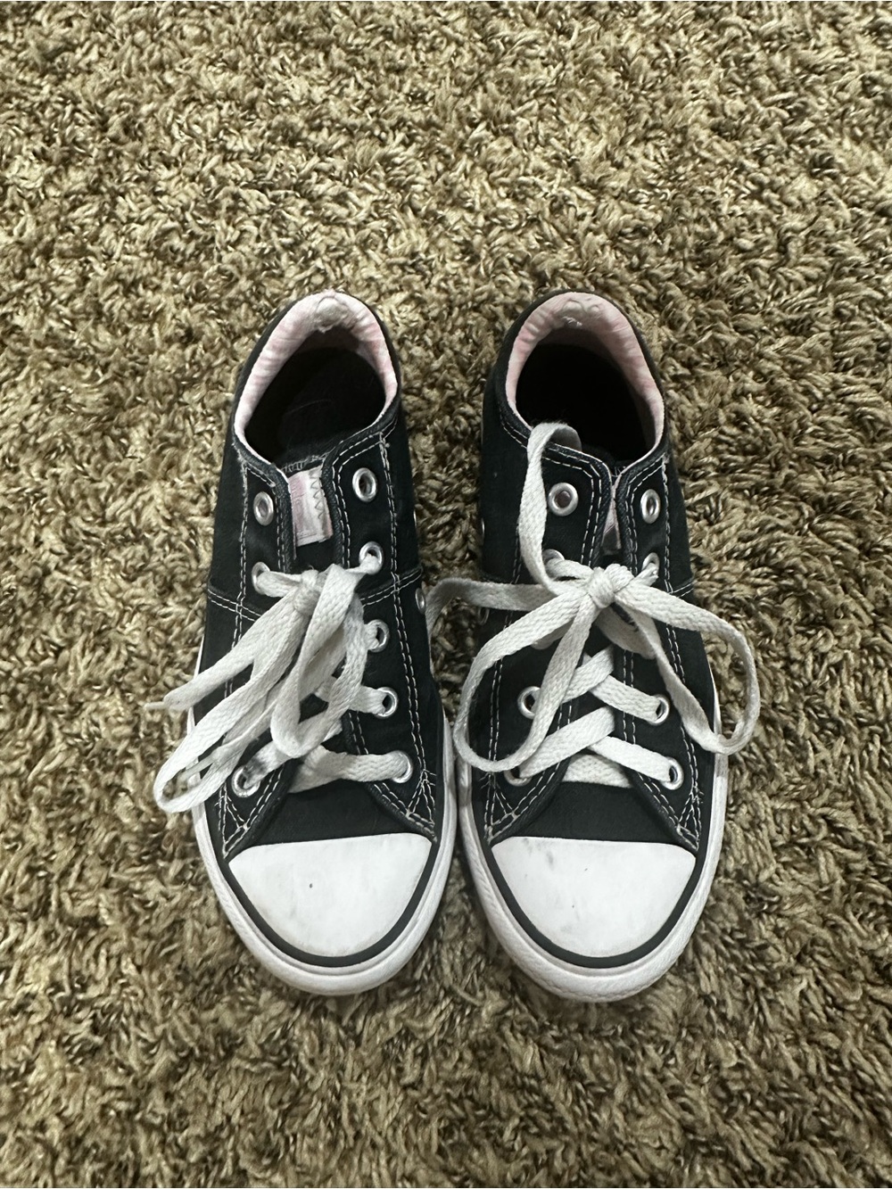 Girl Black Canvas Sneakers with Pink Lining - Classic Lace-Up